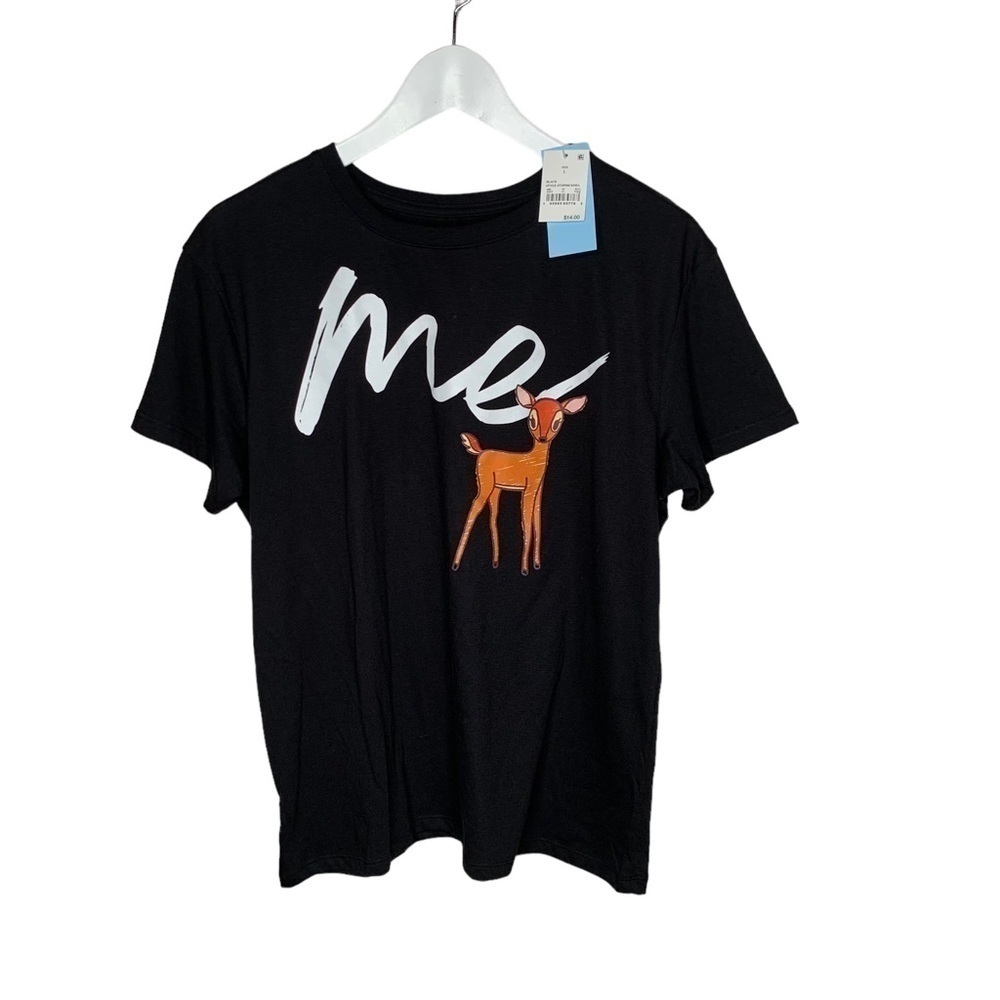 New Disney Womens Deer Me Short Sleeve Graphic T-Shirt Black Large - Picture 3 of 6